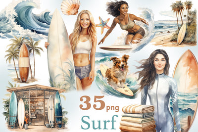 Surf Clipart | Surfboard PNG Bundle SVG GlamArtZhanna 