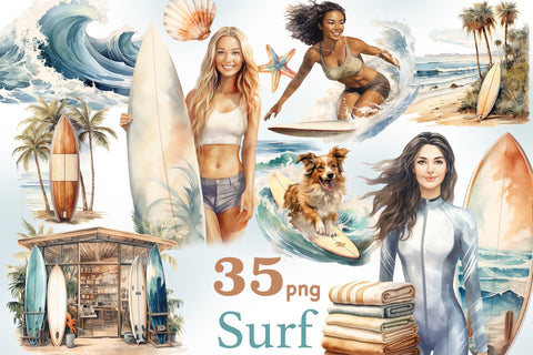 Surf Clipart | Surfboard PNG Bundle SVG GlamArtZhanna 