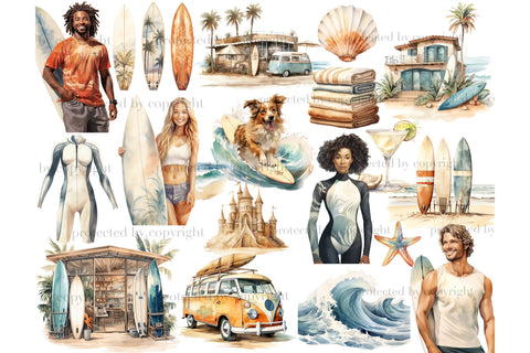 Surf Clipart | Surfboard PNG Bundle SVG GlamArtZhanna 
