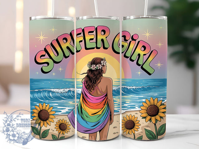 Surf Coastal Beach 20oz Tumbler, Coastal Aesthetic PNG, Beach Babe Sublimation, Summer Surf Design, 20oz Skinny Tumbler, Retro Surfer Wrap, Ocean Lover Gift Sublimation ToriDesigns 
