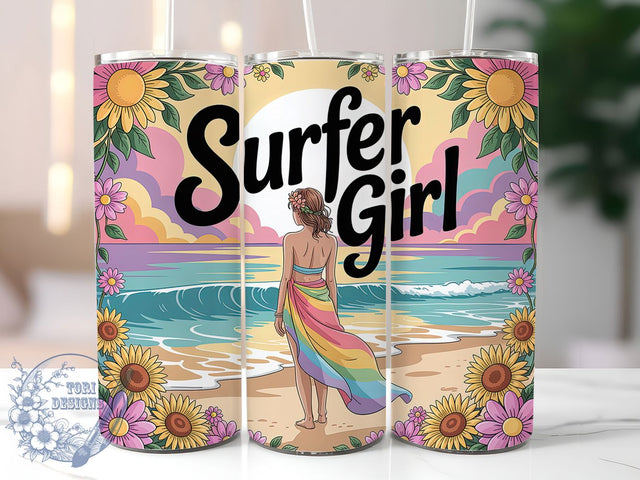 Surf Coastal Beach 20oz Tumbler, Coastal Aesthetic PNG, Beach Babe Sublimation, Summer Surf Design, 20oz Skinny Tumbler, Retro Surfer Wrap, Ocean Lover Gift Sublimation ToriDesigns 