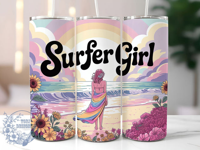 Surf Coastal Beach 20oz Tumbler, Coastal Aesthetic PNG, Beach Babe Sublimation, Summer Surf Design, 20oz Skinny Tumbler, Retro Surfer Wrap, Ocean Lover Gift Sublimation ToriDesigns 