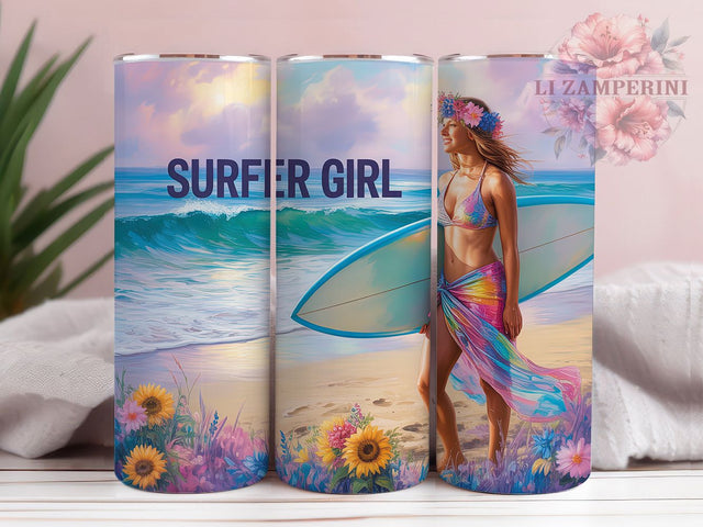 Surf Girl Wave Rider Tumbler Wrap, Beach Girl Design, Ocean Sports Theme, Female Surfer Gift, Wave Rider Present, Surfing Lifestyle, Beach Sport Tumbler Sublimation Li Zamperini 