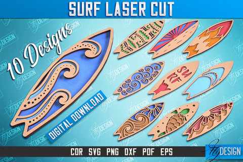 Surf Laser Cut Bundle | Wooden Surfboards | 3D Surf Design | Summer Design | CNC File SVG Fly Design 