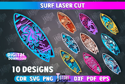 Surf Laser Cut Bundle | Wooden Surfboards | 3D Surf Design | Summer Design | CNC File SVG The T Store Design 