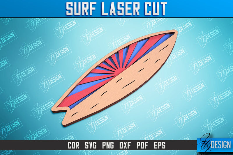 Surf Laser Cut | Wooden Surfboards | 3D Surf Design | Summer Design | CNC File SVG Fly Design 