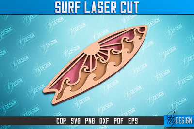 Surf Laser Cut | Wooden Surfboards | 3D Surf Design | Summer Design | CNC File SVG Fly Design 