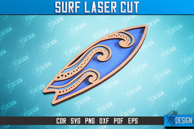 Surf Laser Cut | Wooden Surfboards | 3D Surf Design | Summer Design | CNC File SVG Fly Design 