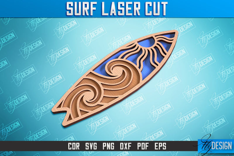 Surf Laser Cut | Wooden Surfboards | 3D Surf Design | Summer Design | CNC File SVG Fly Design 