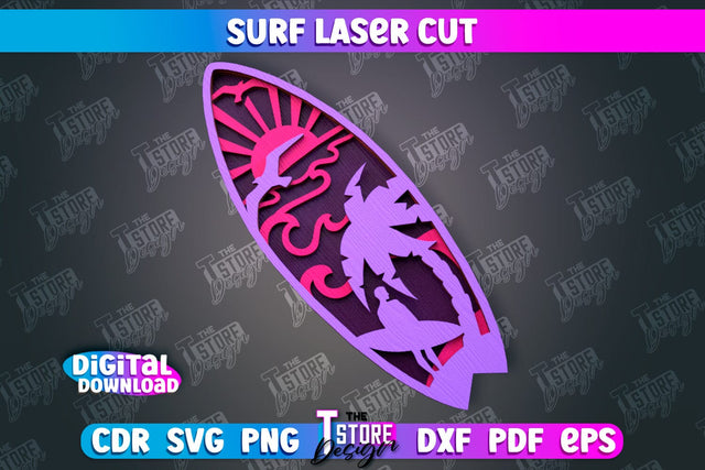 Surf Laser Cut | Wooden Surfboards | 3D Surf Design | Summer Design | CNC File SVG The T Store Design 