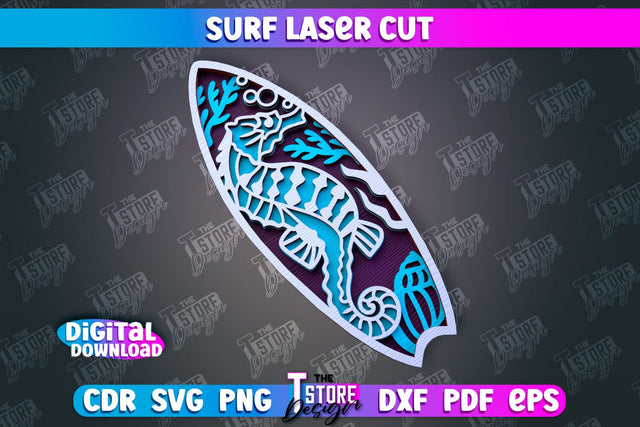 Surf Laser Cut | Wooden Surfboards | 3D Surf Design | Summer Design | CNC File SVG The T Store Design 