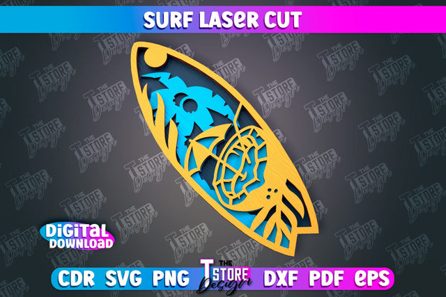 Surf Laser Cut | Wooden Surfboards | 3D Surf Design | Summer Design | CNC File SVG The T Store Design 
