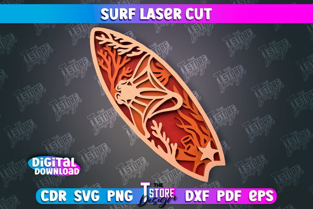 Surf Laser Cut | Wooden Surfboards | 3D Surf Design | Summer Design | CNC File SVG The T Store Design 