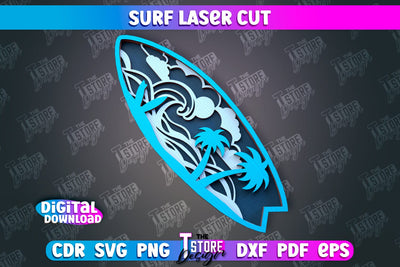 Surf Laser Cut | Wooden Surfboards | 3D Surf Design | Summer Design | CNC File SVG The T Store Design 