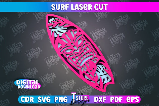 Surf Laser Cut | Wooden Surfboards | 3D Surf Design | Summer Design | CNC File SVG The T Store Design 