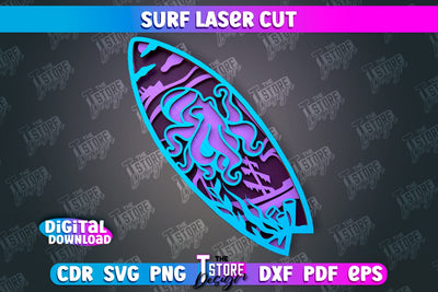 Surf Laser Cut | Wooden Surfboards | 3D Surf Design | Summer Design | CNC File SVG The T Store Design 