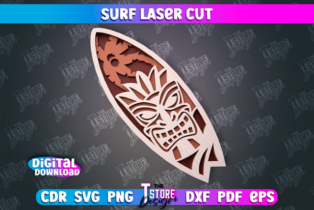 Surf Laser Cut | Wooden Surfboards | 3D Surf Design | Summer Design | CNC File SVG The T Store Design 