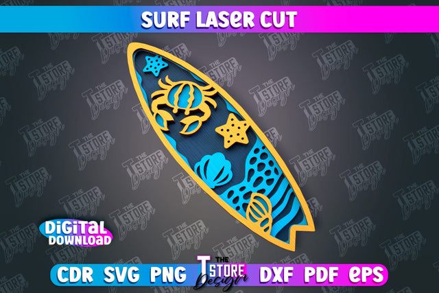Surf Laser Cut | Wooden Surfboards | 3D Surf Design | Summer Design | CNC File SVG The T Store Design 