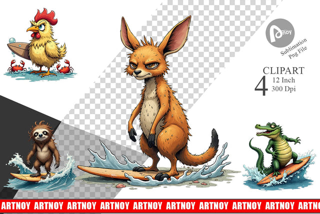 Surf Scream Critters Clipart Sublimation artnoy 
