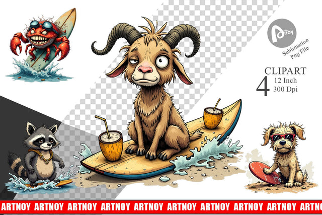 Surf Scream Critters Clipart Sublimation artnoy 