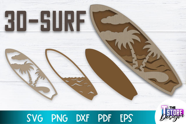 Surf Sign Laser Cut | 3D Surf Design | Summer Design | CNC Files SVG The T Store Design 