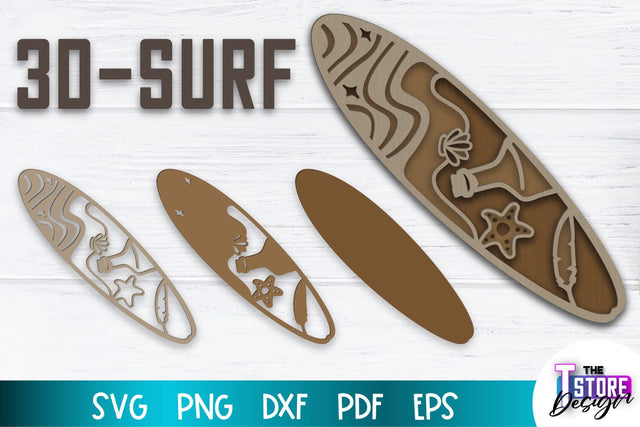 Surf Sign Laser Cut | 3D Surf Design | Summer Design | CNC Files SVG The T Store Design 