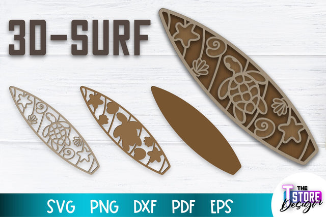Surf Sign Laser Cut | 3D Surf Design | Summer Design | CNC Files SVG The T Store Design 