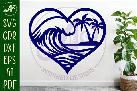 Surf wave heart wall sign, SVG file. SVG APInspireddesigns 
