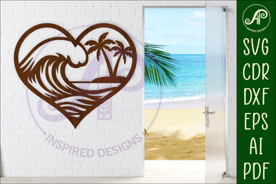 Surf wave heart wall sign, SVG file. SVG APInspireddesigns 
