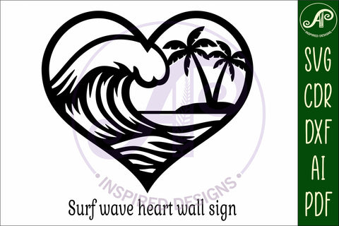 Surf wave heart wall sign, SVG file. SVG APInspireddesigns 