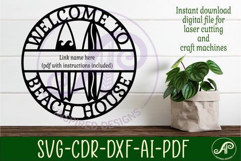 Surfboard Beach House Name Sign SVG, Personalized Coastal SVG APInspireddesigns 