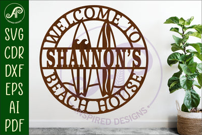 Surfboard Beach House Name Sign SVG, Personalized Coastal SVG APInspireddesigns 