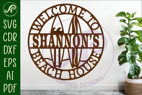 Surfboard Beach House Name Sign SVG, Personalized Coastal SVG APInspireddesigns 