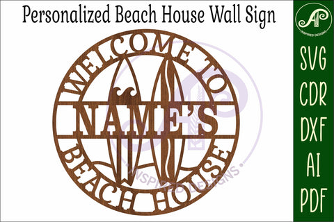 Surfboard Beach House Name Sign SVG, Personalized Coastal SVG APInspireddesigns 