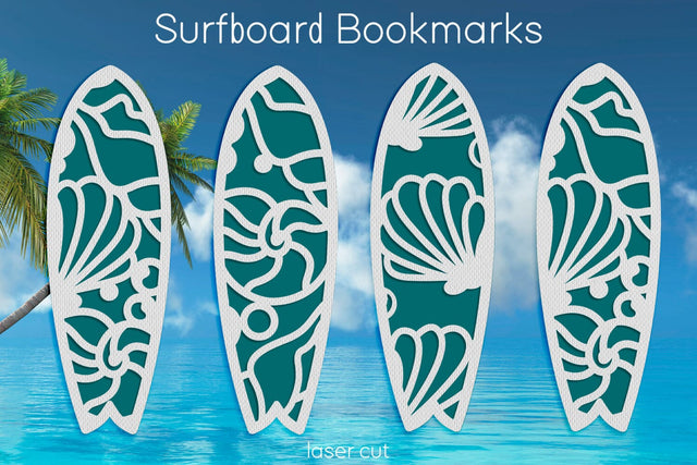 Surfboard bookmark laser cut, Layered Seashell, Summer beach svg SVG AnastasiyaArtDesign 