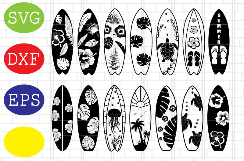 Surfboard Svg, Surfing Board Svg, Surf Clipart, Summer Beach Svg, Jpg, Eps, Dxf Files SVG DigitalSvgFiles 