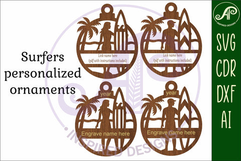 Surfer Christmas Ornament SVG SVG APInspireddesigns 