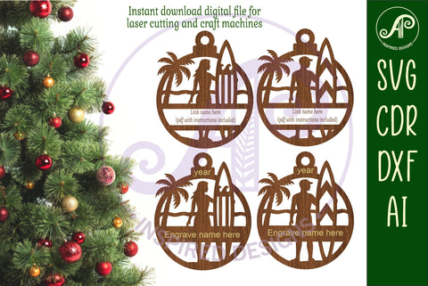 Surfer Christmas Ornament SVG SVG APInspireddesigns 