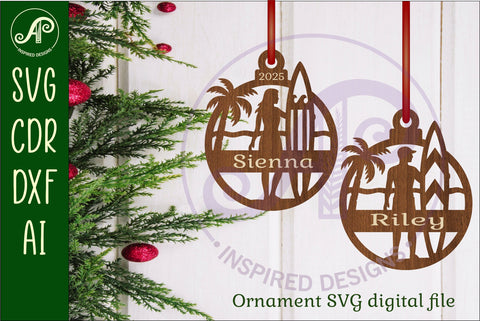 Surfer Christmas Ornament SVG SVG APInspireddesigns 