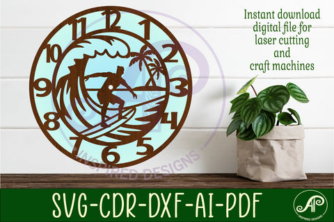 Surfer clock wall clock laser cut files SVG APInspireddesigns 