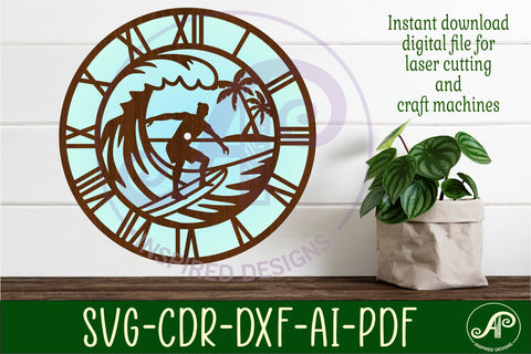 Surfer clock wall clock laser cut files SVG APInspireddesigns 