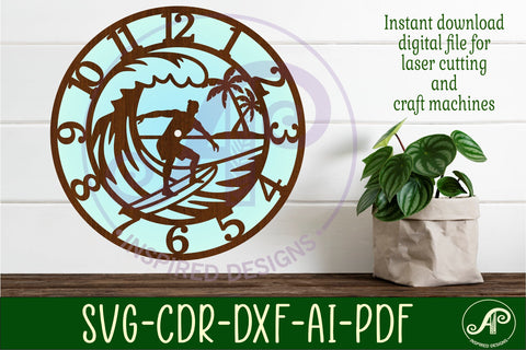 Surfer clock wall clock laser cut files SVG APInspireddesigns 