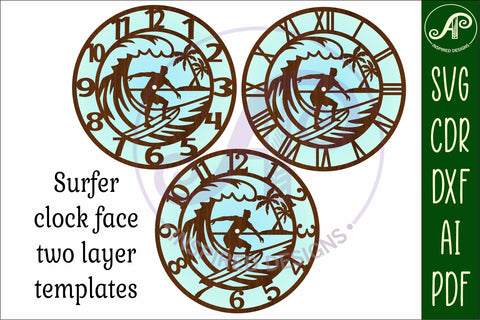 Surfer clock wall clock laser cut files SVG APInspireddesigns 