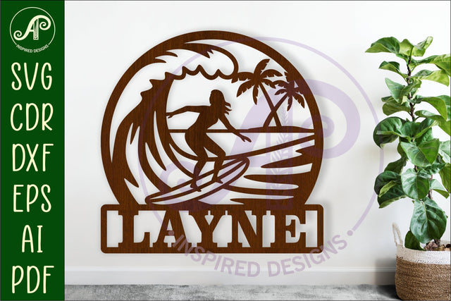 Surfer female name wall art sign, SVG personalized SVG APInspireddesigns 