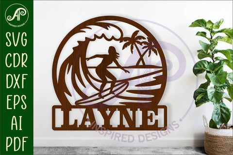 Surfer female name wall art sign, SVG personalized SVG APInspireddesigns 
