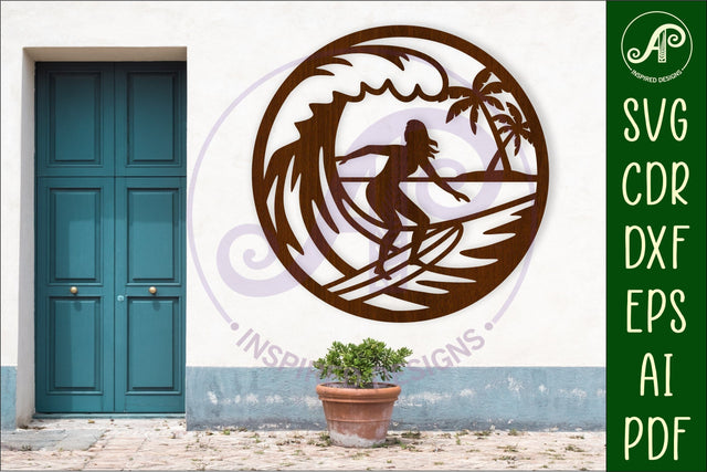 Surfer female wall sign, SVG file. vector sign SVG APInspireddesigns 