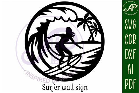 Surfer female wall sign, SVG file. vector sign SVG APInspireddesigns 
