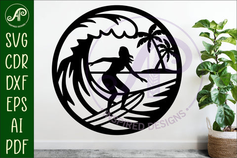 Surfer female wall sign, SVG file. vector sign SVG APInspireddesigns 