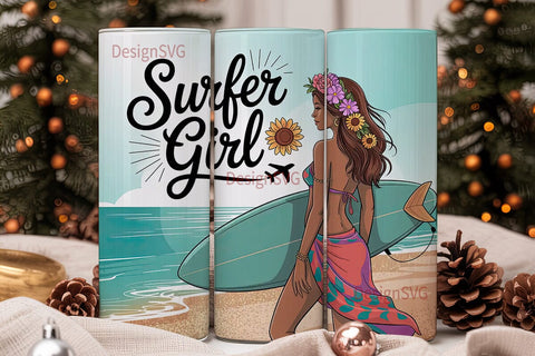 Surfer Girl 20oz Tumbler Wrap Sublimation DesignSVG 