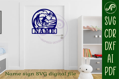 Surfer male name wall art sign, SVG personalized SVG APInspireddesigns 
